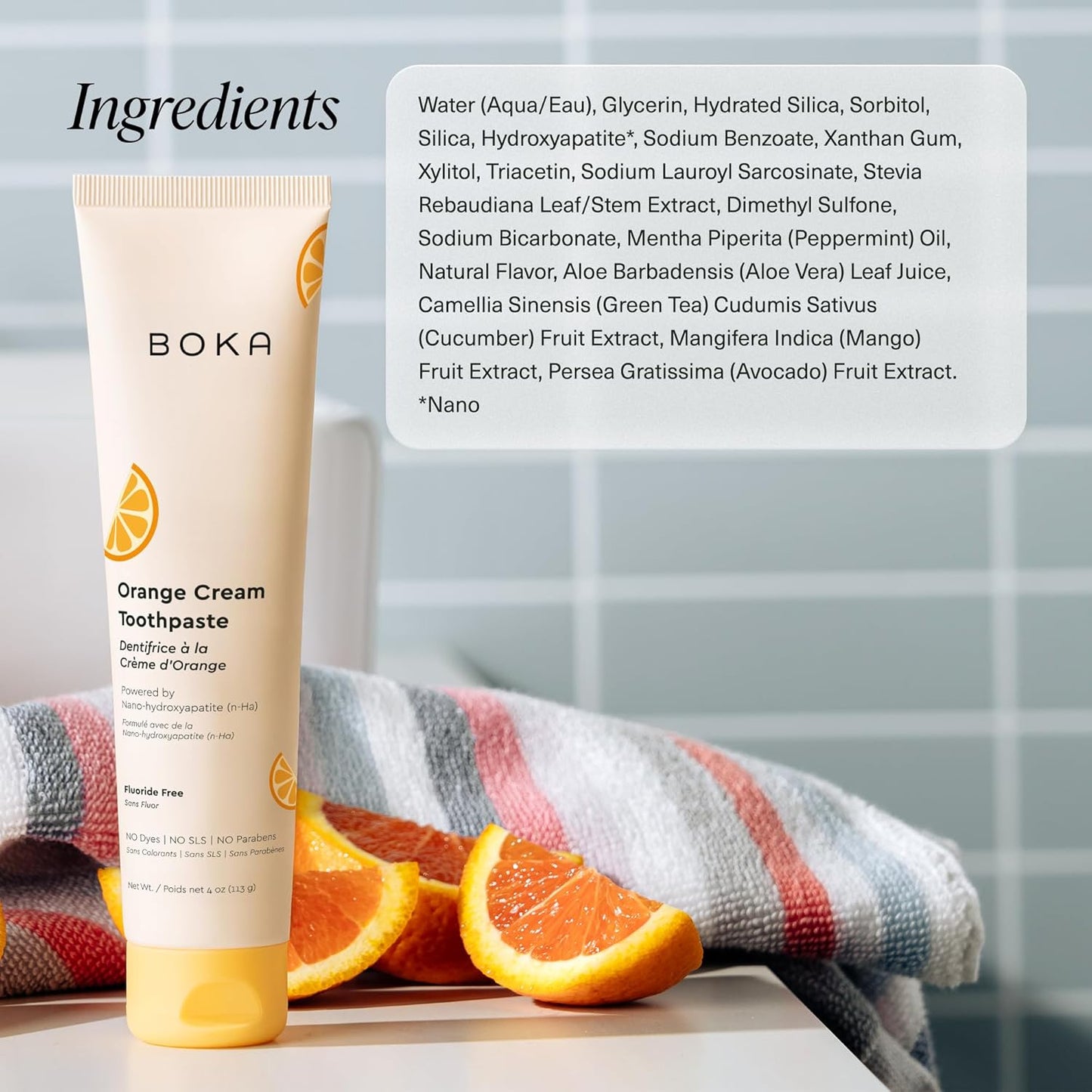 Boka Fluoride Free Toothpaste Nano Hydroxyapatite Toothpaste - Orange Cream Flavor, 4 oz 1Pk US Manufactured