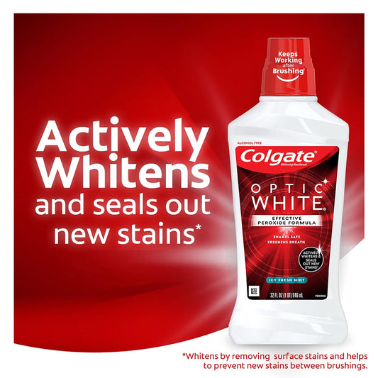 Colgate Optic White Whitening Mouthwash, Fresh Mint - 946ml, 32 Fluid Ounce (Pack of 6)