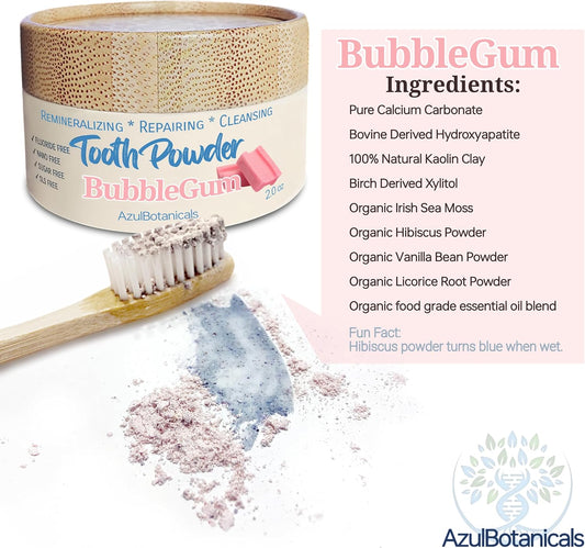 Remineralizing & Cleansing Tooth Powder, Bubblegum. Fluoride Free, SLS Free, Nano Free for Organic Oral Wellness (1 Ounces, 2 Pack)
