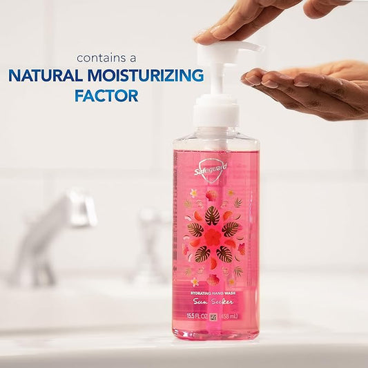 Safeguard Liquid Hand Soap, Micellar Deep Cleansing, Washes Away 99% Bacteria, Made with Natural Moisturizers, Enriched with Skin Conditioners, PH Balanced, Sun Seeker Scent 15.5 oz (Pack of 4)