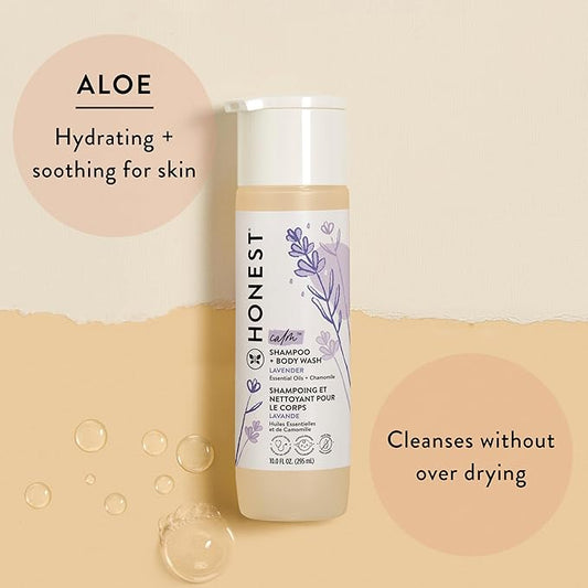 The Honest Company 2-in-1 Cleansing Shampoo Body Wash Gentle for Baby Naturally Derived Tear-free Hypoallergenic Lavender Calm 10 fl oz