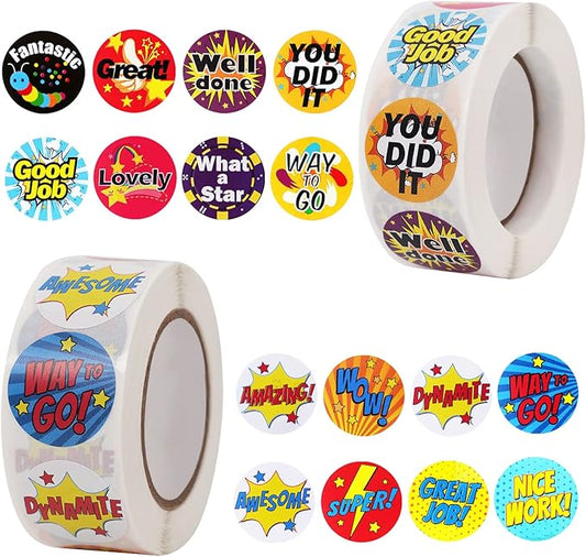 1000 Pieces Reward Stickers for Teachers,Fun Motivational Stickers Labels for Kids Students School Classroom in 16 Designs Styles (2 Rolls)