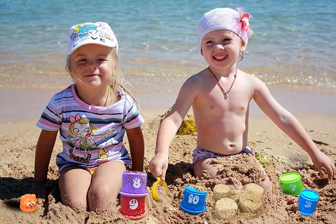 17 PCs Multicolor Nesting and Stacking Cups Set, Baby Bathtub Toys, Early Learning Educational Toys for Infants, Toddlers, Stacking Cups with The Numbers, Shapes, Fruits, Animals Patten