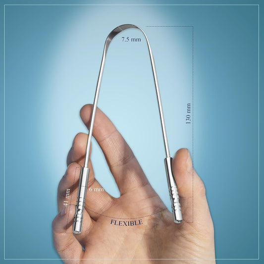 MasterMedi Tongue Cleaner Tongue Scraper Surgical Grade Stainless Steel Tongue Brush Dental Kit Professional Eliminate Bad Breath With Non-synthetic Grip (Family Pack (4 pcs)