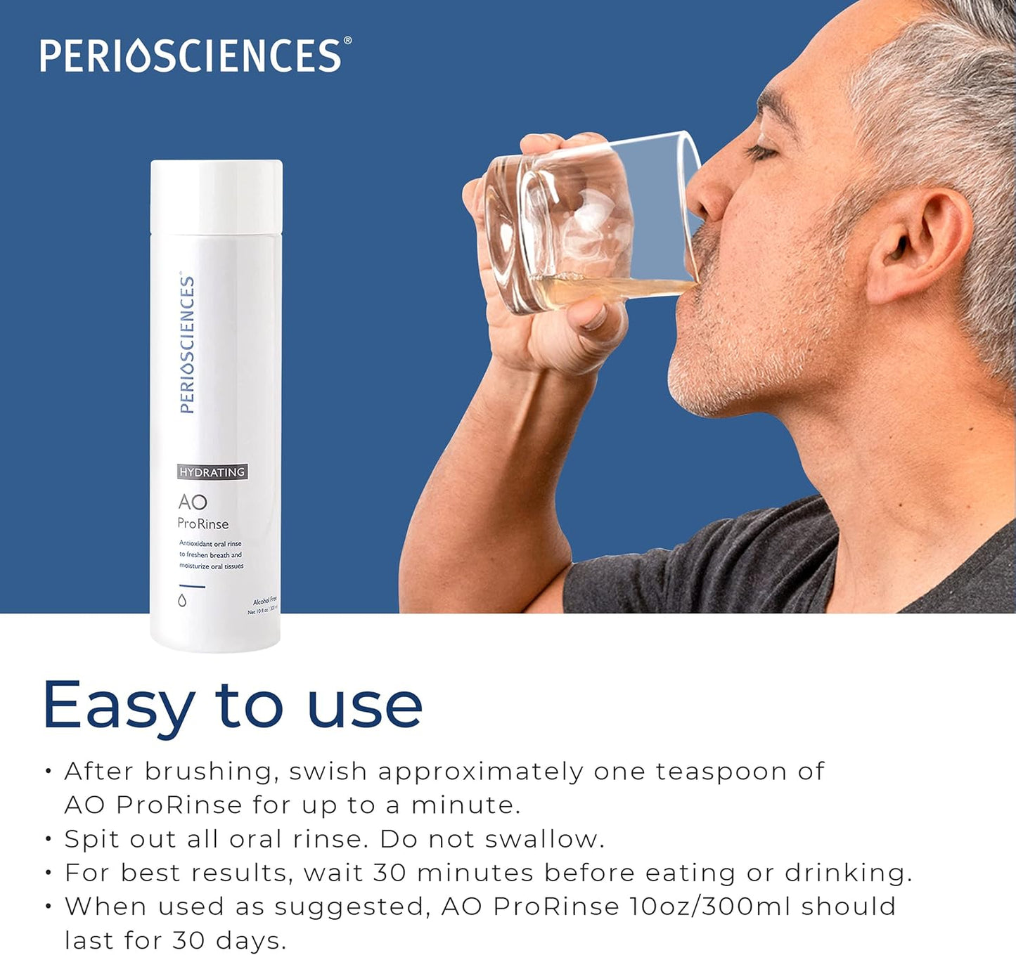 PerioSciences AO ProRinse Hydrating Oral Rinse with Antioxidants – Moisturizing Mouth Rinse for Gum Health & Oral Care – Fluoride-Free Mouthwash for Dry Mouth Sensations (10 Fl Oz / 300ml)