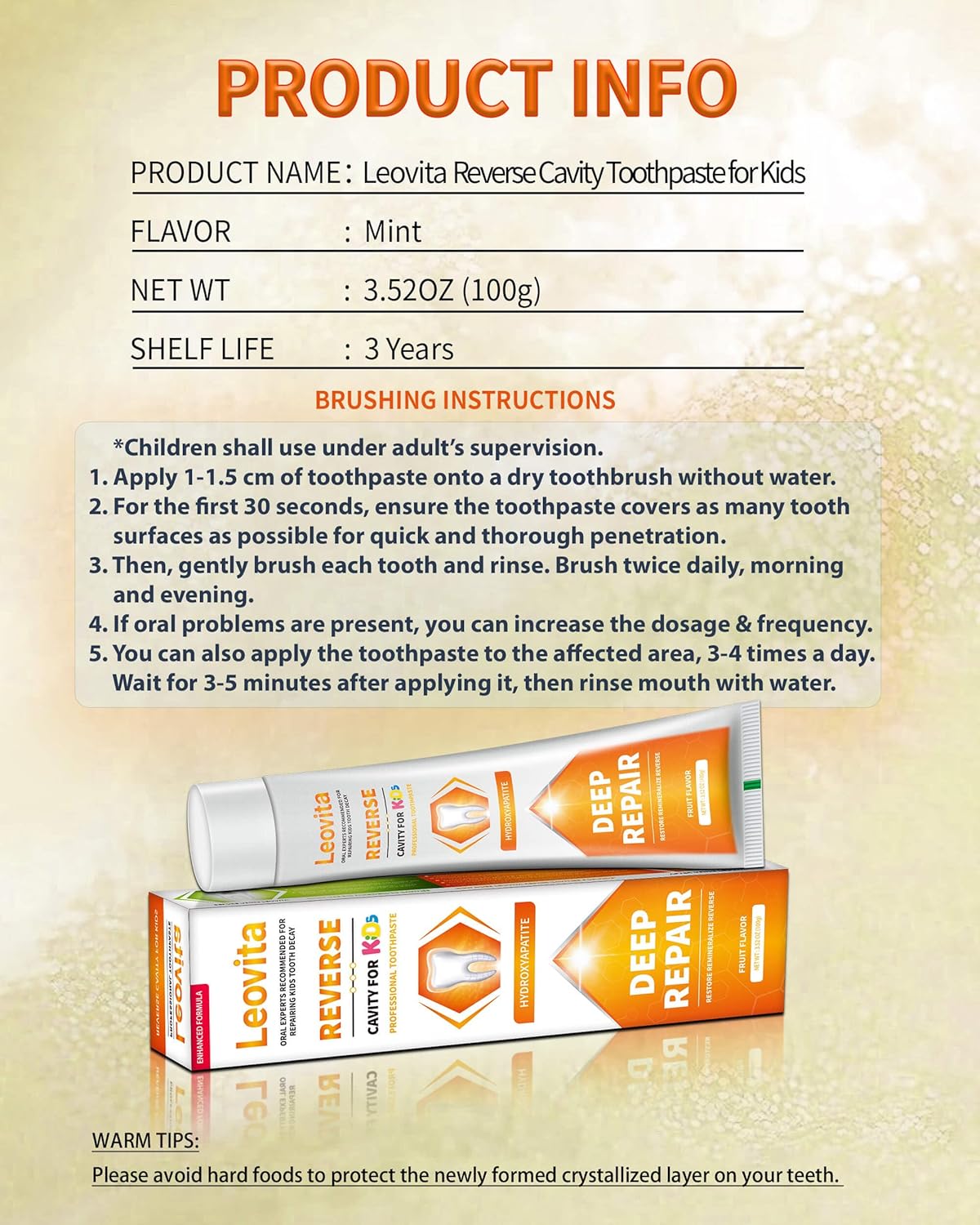 Cavity Reversing Kids Toothpaste - Hydroxyapatite Toddler Cavity Filler, Fluoride Free