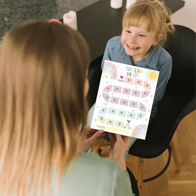 10 Reward Chart with 206 Golden Star Stickers-Boho Rainbow Theme -Incentive Chart,Positive Behavior Reward Chart for Kids,Toddler Homework Assignments, Attendance(8"X10")-A03