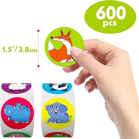 600 PCS Cartoon Animal Stickers Party Decoration Teacher Reward Encouragement Motivational Decals 16 Designs Value Pack (Each Measures 1.5" in Diameter)