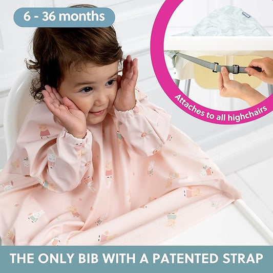 BIBaDO - Long Sleeve Baby Bibs - Babies & Toddlers 6-36 Months - Coverall Baby Led Weaning Bib - Easy Wipe, Soft & Waterproof