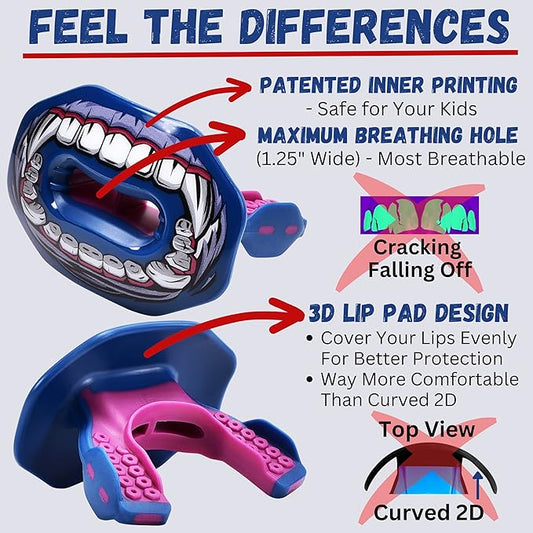 Oral Mart Flag Football Mouth Guard with 3D LipFit Design for Kids - Youth Tackle Football Mouthguard (No Boil) Cool Instant Fit Lip Guard Mouthpiece for Braces (Detachable Helmet Strap Included)