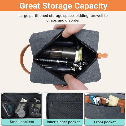 Elviros Travel Toiletry Bag for Men Hanging Dopp Kit Water Repellent PU Leather Shaving Bag with Large Capacity for Travel and Bathroom, Navy Blue