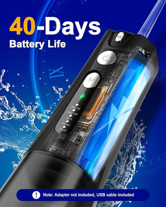 Water Flosser Teeth Pick: 5 Modes Cordless Water Dental Floss 300ML Portable Rechargeable IPX7 Waterproof Electric Water Flossing Cleaning Picks with 6 Jet Tips Oral Irrigator Cleaner, Black