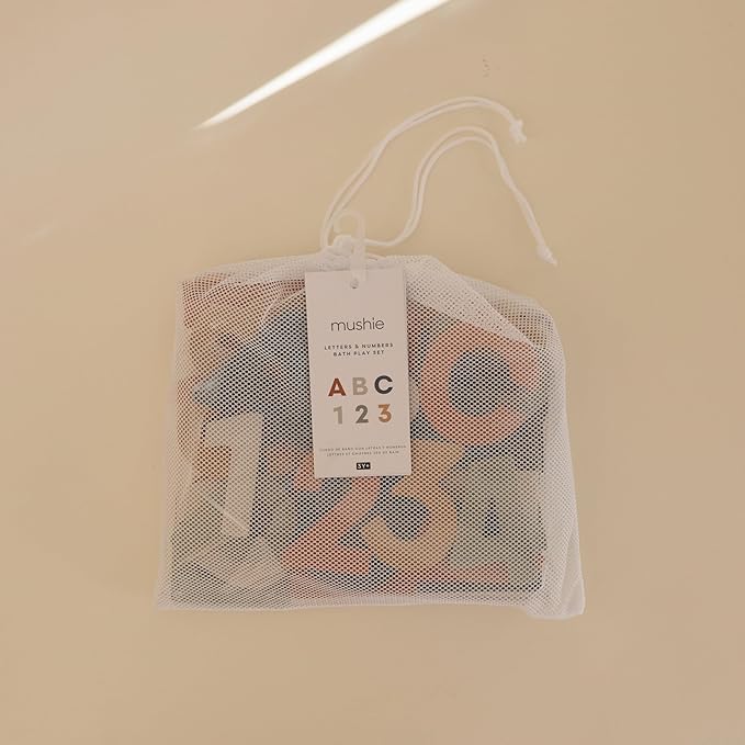 mushie Foam Letters & Numbers Bath Play Set (Original) | 26 Pieces for Ages 3 Years+ | Floating Foam for Kids and Toddlers