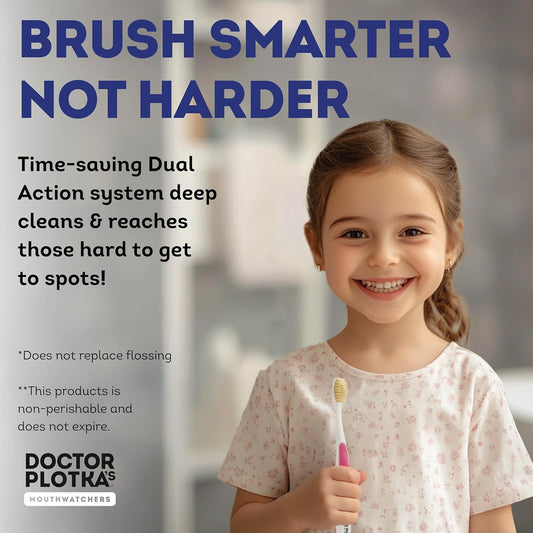 MOUTHWATCHERS Soft Childrens Flossing Manual Toothbrush, Value Pack of 4, Pink and Blue, Toothbrushes for Kids & Teens, Ultra Clean, by Dr. Plotka's