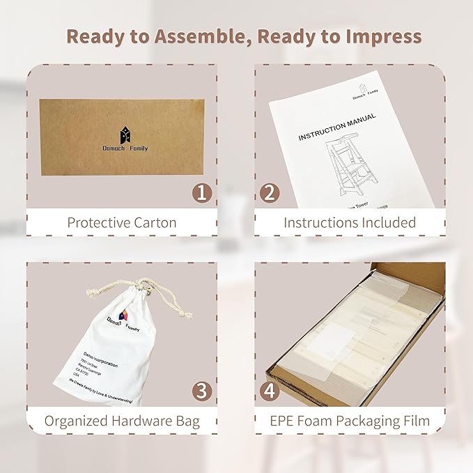 Damoch Family® Premium Kitchen Step Stool for Kids - Toddler Counter Standing Tower Helper Stool | CPSC/REACH/CPC Certified | Non-Toxic Eiffel Tower Design | Height Adjustable For Different Ages