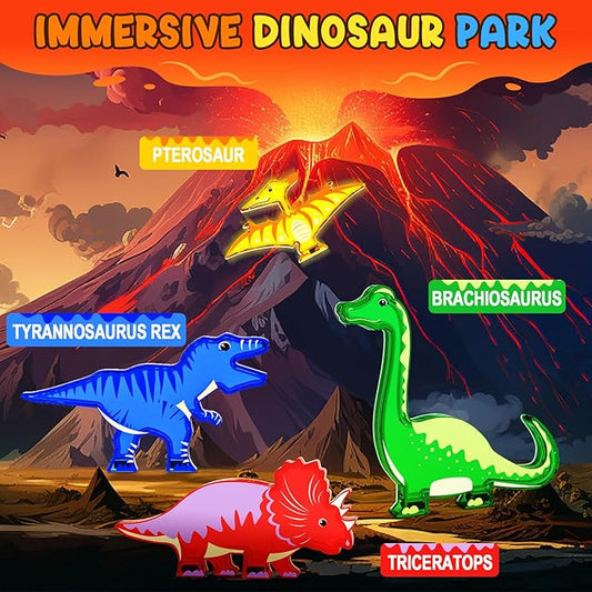 Coodoo Dinosaur Toys Magnetic Tiles - Magnet Building Blocks for Toddler Kids Toys STEM Sensory Outdoor Toy for 3+ Year Old Boys and Girls, Dinosaur World Creative Games Kids