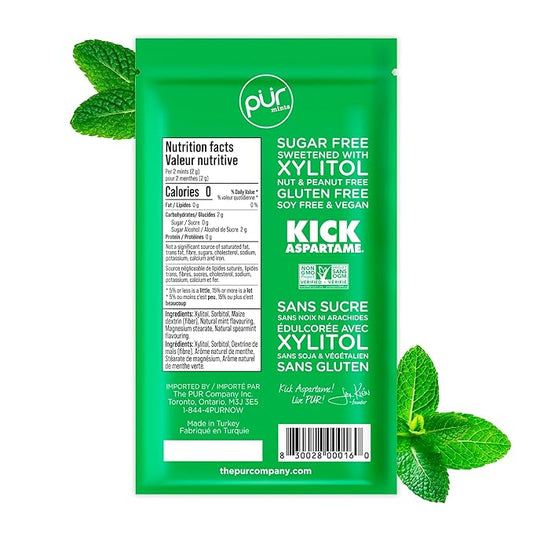 PUR Mints | Aspartame Free Breath Mints | Made with Xylitol | Sugar Free, Vegan, Gluten Free | Natural Spearmint Flavor | 65 Pieces in Re-Sealable pouch (Pack of 1)