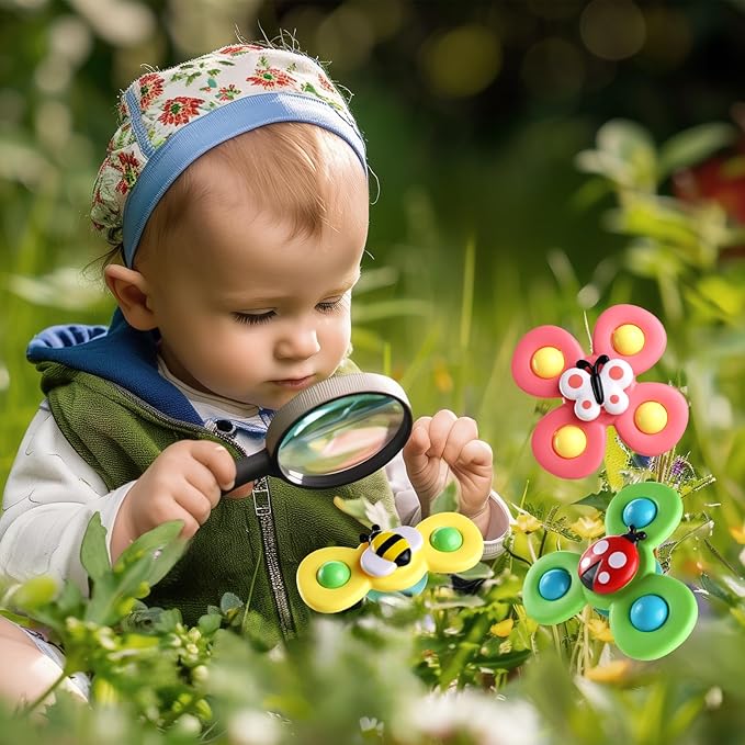 ALASOU 3PCS Suction Cup Spinner Toys for 1 Year Old Boy Girl|Spinning Top Infant Sensory Toys for Toddlers|1 2 Year Old Boy Christmas Birthday Gift|Baby Bath Toy Stocking Stuffers for Kids Ages 1-3