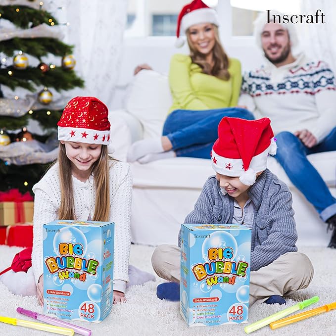 Inscraft 48 Pack 14’’ Big Bubble Wands, 8 Colors Bulk for Summer Toy, Outdoor/Indoor Activity Use, Easter, Birthday, Graduation, Shower, Bubbles Party Favors Supplies for Kids