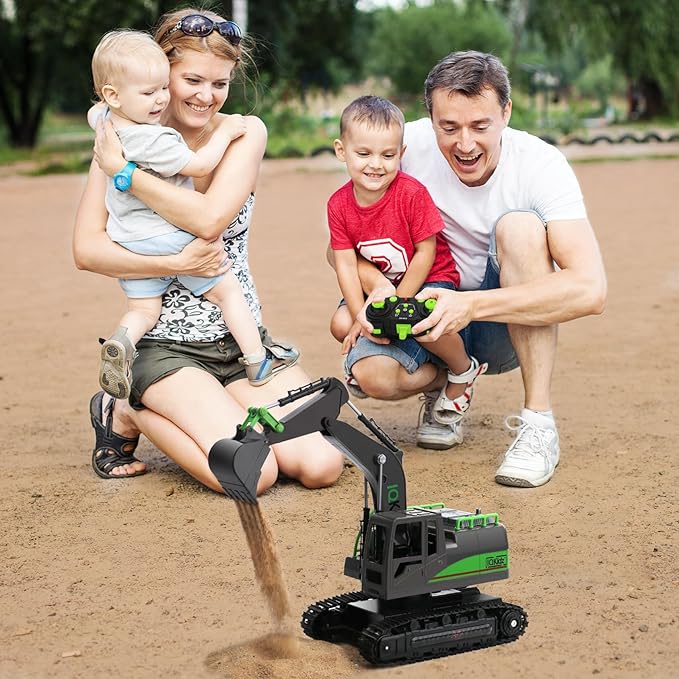 Remote Control Excavator Toys for Boys 4-7 Yrs Old - Best Birthday Gift for Kids Age 3 5 8 9 10+, Metal Shovel Construction Vehicles with Light Sound, Rechargeable RC Tracked Digger