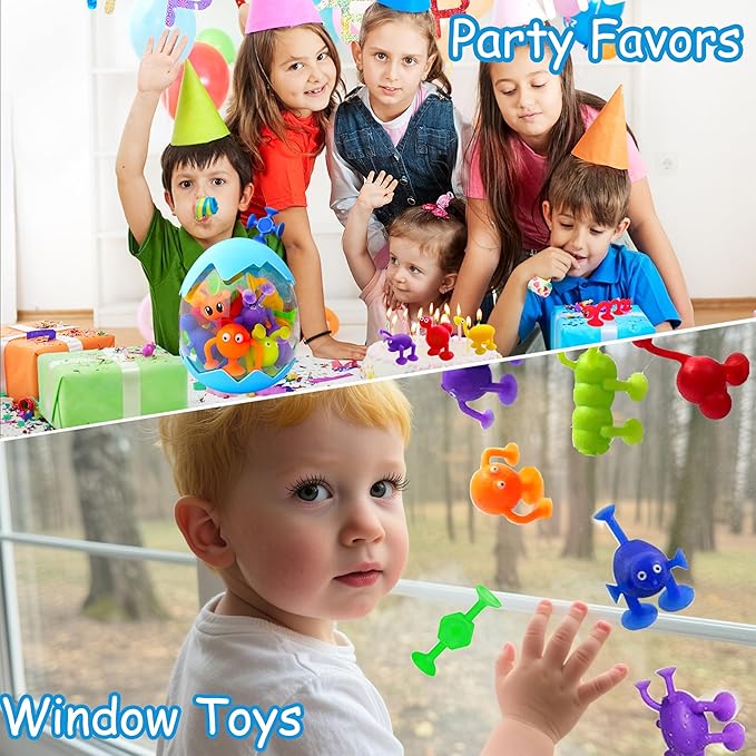 Suction Bath Toys for Kids Age 1-3 3-5, Suction Cup Bathtub Toy Mold Free Party Favor Goody Prize With Eggshell Storage Toddler Silicone Water Table Sensory Travel Window for 2 3 4 5 Year Old Boy Girl