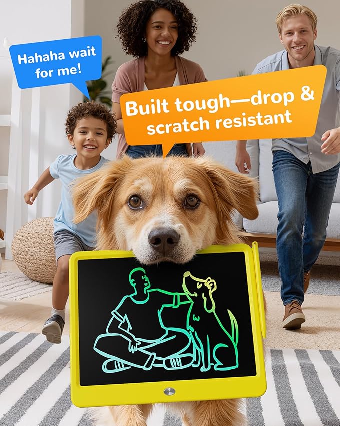 KOKODI LCD Writing Tablet, 12 Inch Colorful Toddler Doodle Board Drawing Tablet, Erasable Reusable Electronic Drawing Pads, Educational and Learning Toy for 3-6 Years Old Boy and Girls(Yellow)