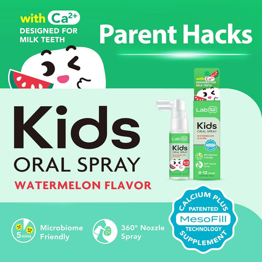 LAB52 Kids Oral Spray, Toddler Toothpaste Helper for Daily Oral Care and Fresh Breath, Children Approved with Fluoride Free for Newborn to Preschoolers, Xylitol Watermelon Flavor