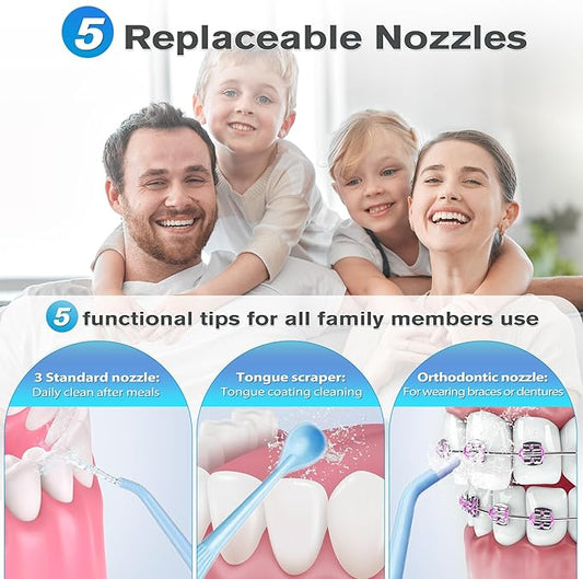 TOVENDOR Electric Water Flosser, Cordless Rechargeable Dental Oral Irrigator IPX7 Waterproof 300ML Travel Water Teeth Cleaner with 5 Tips for Braces Care Teeth Gums Cleaning, Home Office Daily Use