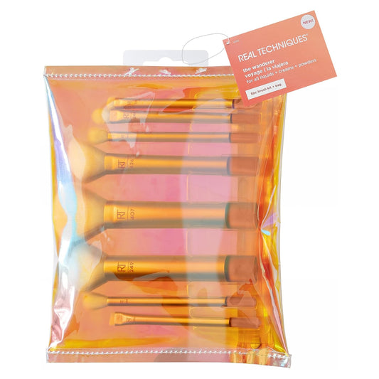 Real Techniques 9 Piece The Wanderer Makeup Brush Set, For Liquid, Cream, & Powder Eyeshadow, Foundation, Concealer, Blush, & Contour, Travel Midi-Size Brushes, Cruelty-Free, Synthetic Bristles