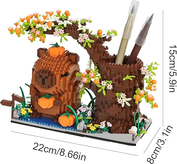 Capybara Building Blocks Set -1880PCS Cute Animals & Flowers Building Bricks Kit Kawaii Capybara Gifts Toy for Kids Age 12+, Capybara Stuff Pen Holder&Desk Organizer, Arts &Crafts for Boys Girls Adult