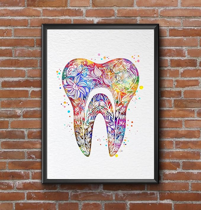 Dignovel Studios 24X30 Unframed Tooth Floral Watercolor Art Print Poster Medical Surgeon Dental Clinic Dentist Office Wall Hanging Decor DN884