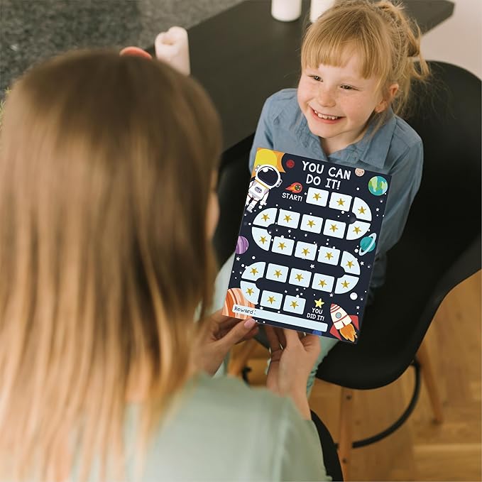 10 Reward Chart with 206 Golden Star Stickers-Outer Space Theme- Chore Chart, Incentive Chart,Positive Behavior Reward Chart for Kids,Toddler Homework Assignments, Attendance(8"X10")-A01