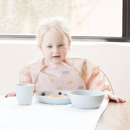 Tiny Twinkle Long Sleeve Bib for Babies & Toddlers – Waterproof Smock Bib for Eating – Machine Washable & Mess-Proof, Baby Feeding Essential & Shower Must-Have(Petite Safari, 6–24M)