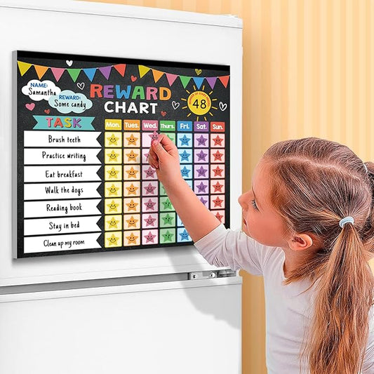 Reward Chart for Kids,Magnetic Behavior Chore Chart for Kids at Home,26 Black Chore Charts,1960 Star Stickers,56 Reward Stickers,Incentive Chore Chart to Develop Responsibility and Good Habits
