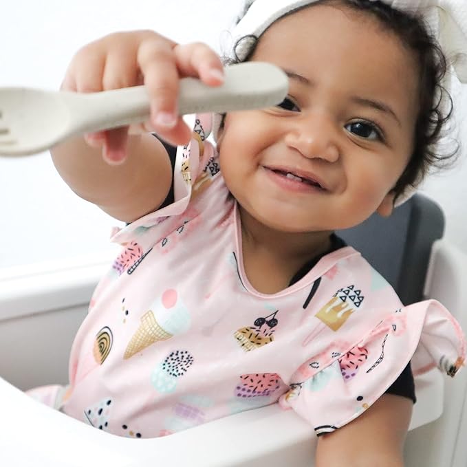 BapronBaby Flutter Pink Ice Cream Bapron - No Neck Tie Safer Bib for Baby & Toddler - Soft Waterproof Stain Resistant - Machine Washable - Sz Preschool 3-5yrs