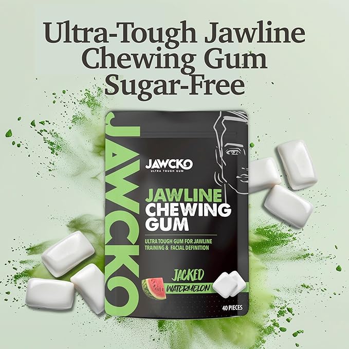 JAWCKO Ultra-Tough Jawline Chewing Gum | Get a Stronger, Squarer Jawline | Watermelon Jaw Training Hard Gum | 15X Strength | Chisel, Sculpt, Tone your Jaw | Facial Fitness Mewing Gum | 40 Pieces/Pack