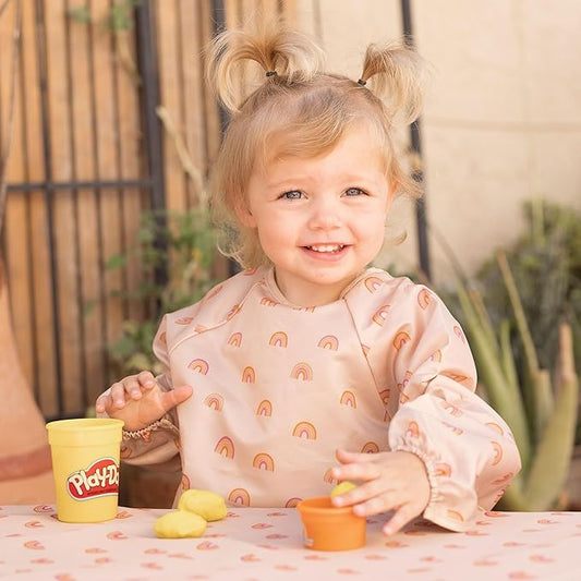 Tiny Twinkle Long Sleeve Bib for Babies & Toddlers – Waterproof Smock Bib for Eating – Machine Washable & Mess-Proof, Baby Feeding Essential & Shower Must-Have(Boho Rainbow, 6–24M)