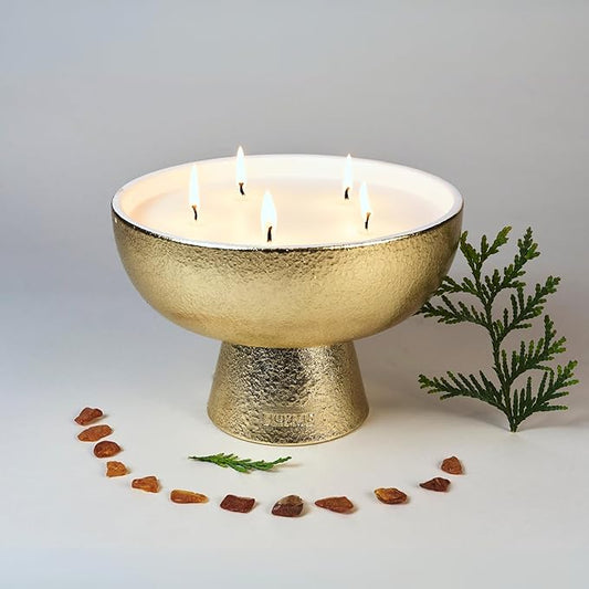 2025 Gold Holiday Candle | Festive - Noble Fir & Amber (Giant), Refillable Wellness, Essential Oil, Sustainable, Hand Finished and Poured, Premium, Luxury Ceramic, Natural Cotton Wick, Soy-Wax Blend