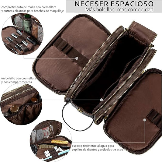 Elviros Travel Toiletry Bag for Men, Shaving Dopp Kit Water-resistant Bathroom Small Toiletries Organizer PU Leather Cosmetic Bags