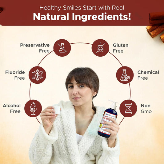 Dale Audrey Ayurvedic Nano Hydroxyapatite Oil Pulling for Teeth and Gums | Cinnamon Flavored Organic Oral Rinse Mouthwash for Bad Breath | Essential Oils for Teeth Whitening & Fresh Breath | (8 oz)