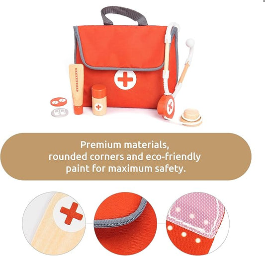 UMU® Wooden Mini Doctor Kit for Kids – 14 pcs Medical Playset for Toddlers with Stethoscope, Syringe, Doctor Bag, Blood Pressure Cuff & More – Pretend Play Set for Boys and Girls Ages 3 4 5 6