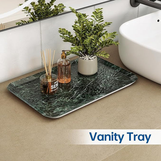 Vanity Decorative Tray, 12" x 8" Green Marble Pattern Perfume Tray, Bathroom & Countertop Organizer for Soap, Jewelry, Candle
