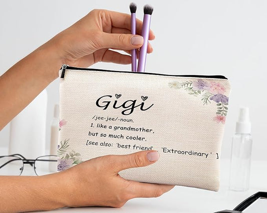 kdqua Gigi Floral Makeup Bag, Best Grandma Gifts from Granddaughters Grandsons, Gigi Gifts for Christmas Birthday from Grandkids Cosmetic Bags Zipper Pouch Travel Organizer Toiletry Bag