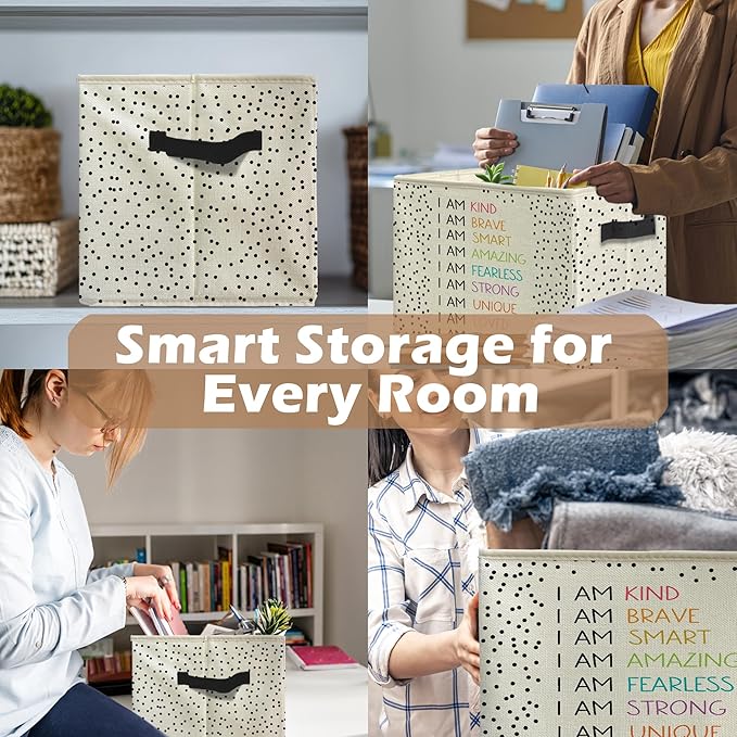 Boho Colorful Inspirational Storage Bins, Positive Affirmation Gifts for Kids Collapsible Storage Box Laundry Basket with Handle for Playroom Home Bedroom Bathroom Clothes Toys Books