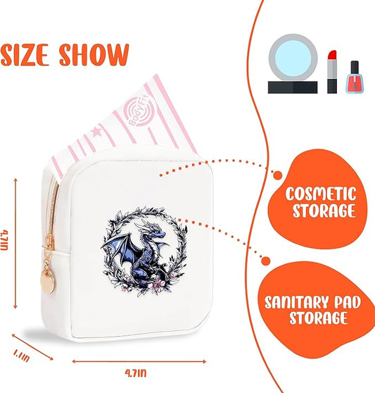 Dragon Mini Makeup Bag, Dragon Gift For Women Girls, Cute Portable Zipper Pouch Cosmetic Bag For Teen Girls Kids, Small Storage Bag For Sanitary Pad, Period napkin bag!