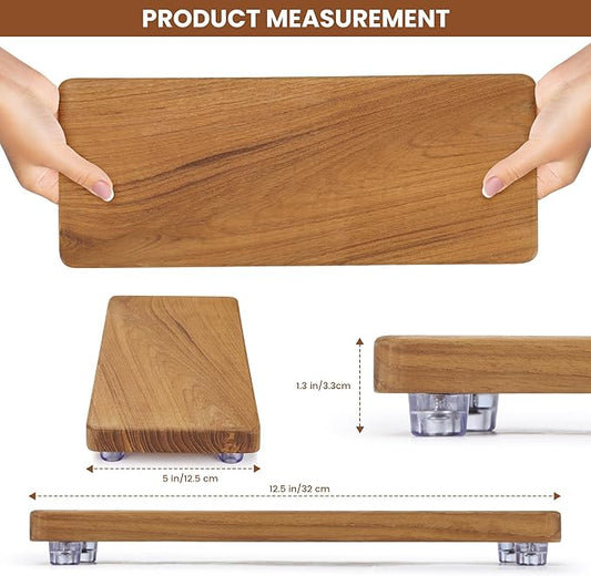 12.6"x5" Solid Teak Wood Riser & Tray - Farmhouse Organizer with Non-Slip Base | Rustic Bathroom & Kitchen Tray for Countertop, Sink Decor | Natural Finish Pedestal Stand (Neutral Home Decor)
