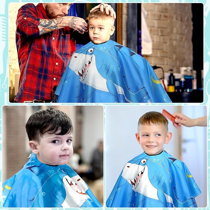 FEBSNOW Kids Hair Cutting Cape,Professional Kids Barber Cape and Neck Duster Brush Cartoon Hairdresser Apron with Adjustable Closure for Children Salon Barber Supplies for Kids & Adults 55x39 Inches
