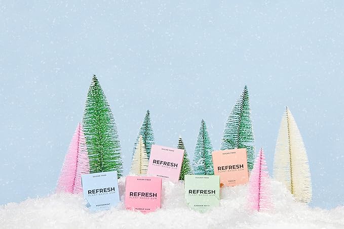 Refresh Gum, Xylitol, Natural, Sugar Free, Chewing Gum, Plastic Free, Natural Flavors & Organic Ingredients, Non GMO, Gluten Free, Vegan, 12 Count (Pack of 5), Sampler Pack