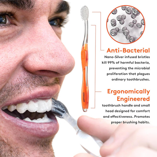 LINHART Extra Soft Toothbrush – Teeth Whitening Toothbrush (2 Pack, Orange and White)