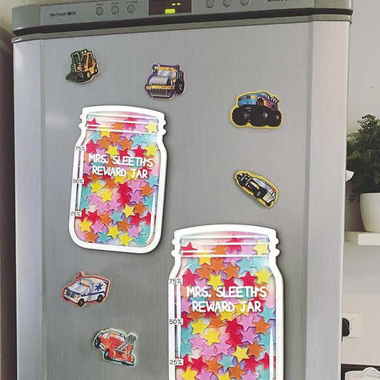 Personalized Reward Jars for Kids - Magnetic Reward Jar for Classroom Behavior – Incentive Jar with Stars for Teachers & Kids – Class Rewards Chart, Potty Training, Behavior Management, Style 01